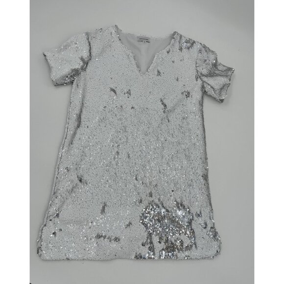 Cavanagh Baker Silver Sequin Short Sleeve V-Neck Mini Dress S - Picture 5 of 14